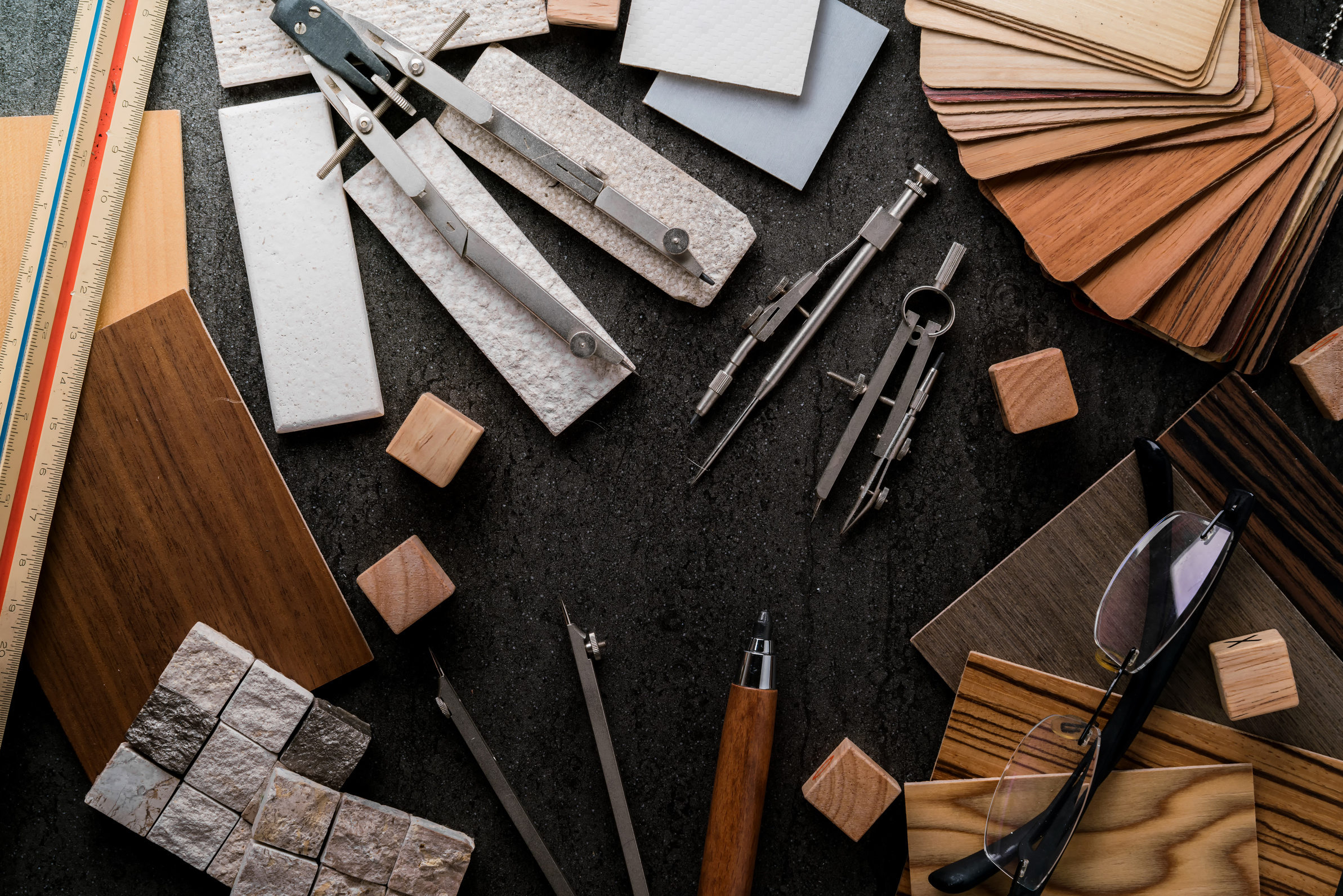 house design ideas concept with sample of natural material option for clients material board present